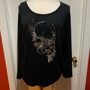 Lane Bryant long sleeve shirt w/ beaded skull